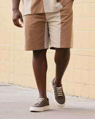 Big & Tall Men's Street Fashion Daily Casual Khaki Spelling Brown Striped Shirt Shorts Suit