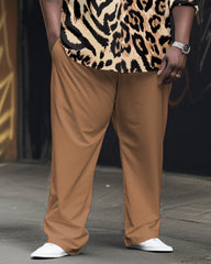 Leopard Print Sleeve Lel Shirt 2-Piece Set Men's Plus Size