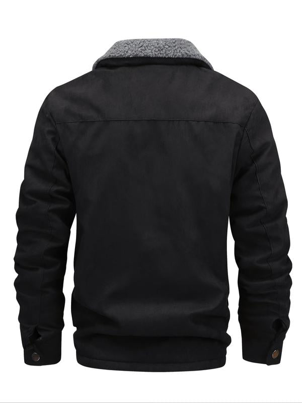 Men's Solid Pocket Zipper Fleece Jacket