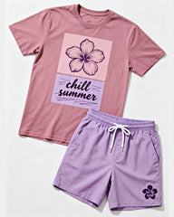 Big & Tall Men's Chill Summer Printed Round Neck Short Sleeve T-shirt Shorts Set