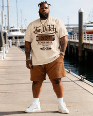 Big & Tall Men's American Vintage Von Dutch Printed Round Neck Short Sleeve T-Shirt and Shorts Set