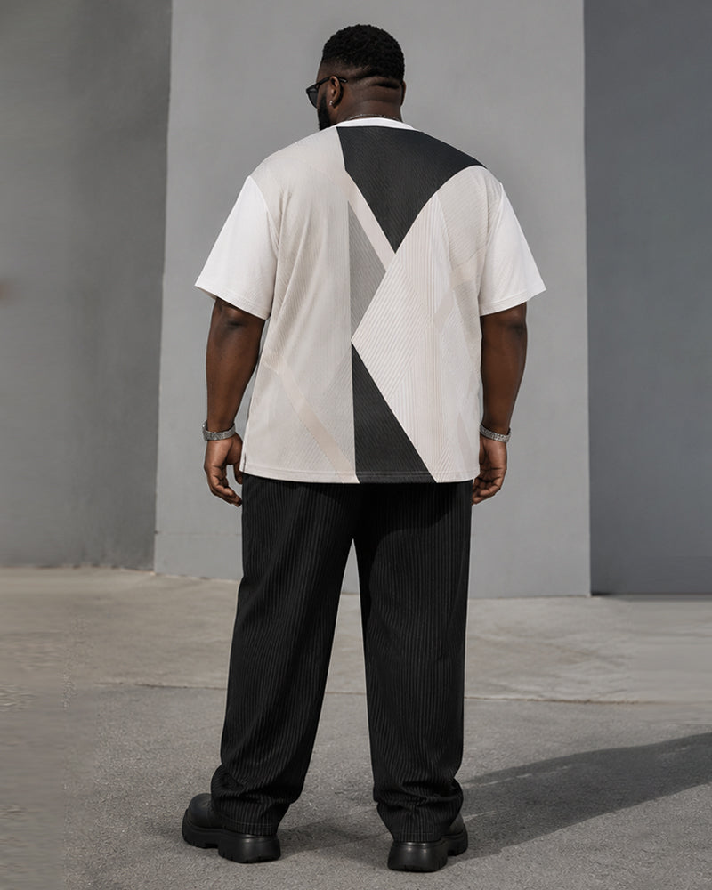 Big & Tall Men's Geometric Color Matching Simple Cross Printed T-shirt Trousers Set