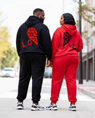 Big & Tall Couples Love LOVE Contrast Color Stitching Printed Hoodie Set