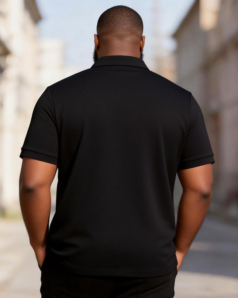 Big & Tall Men's Dark Jacquard Stitching Printed Large Size V-neck Short Sleeve Polo Shirt