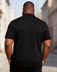 Big & Tall Men's Dark Jacquard Stitching Printed Large Size V-neck Short Sleeve Polo Shirt