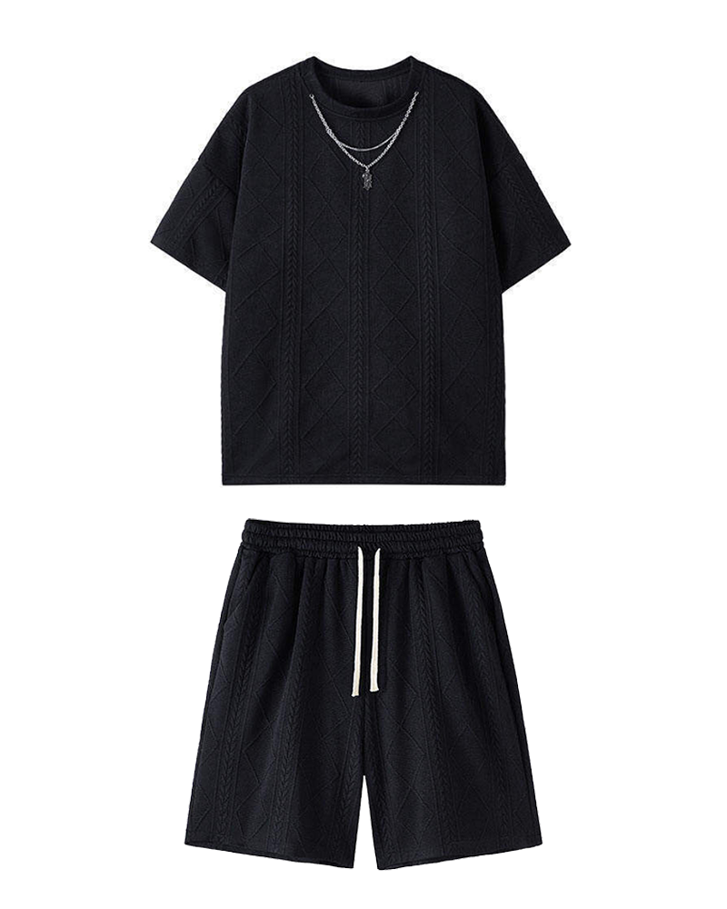 M-5XL Men's Summer Texture Jacquard Sport 2-piece Set