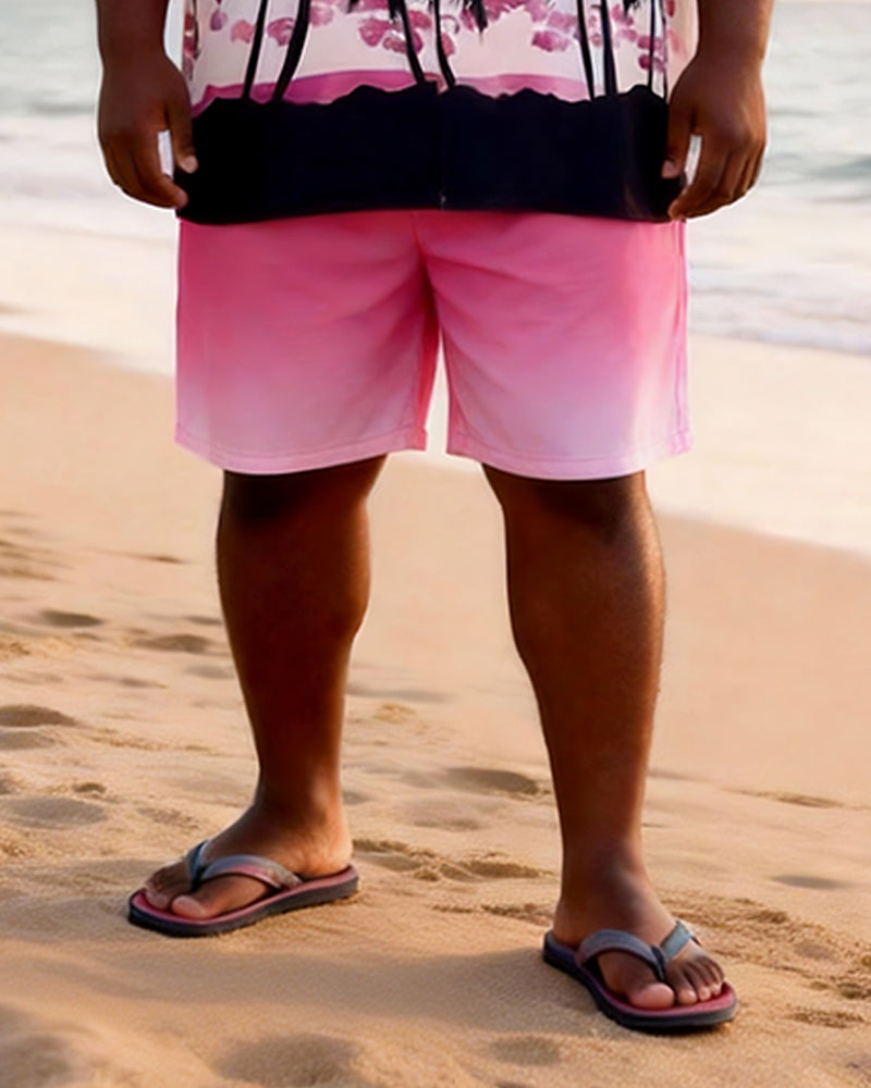 Big & Tall Men's Pink Black Gradient Coconut Printed Short Sleeve Shirt Shorts Set