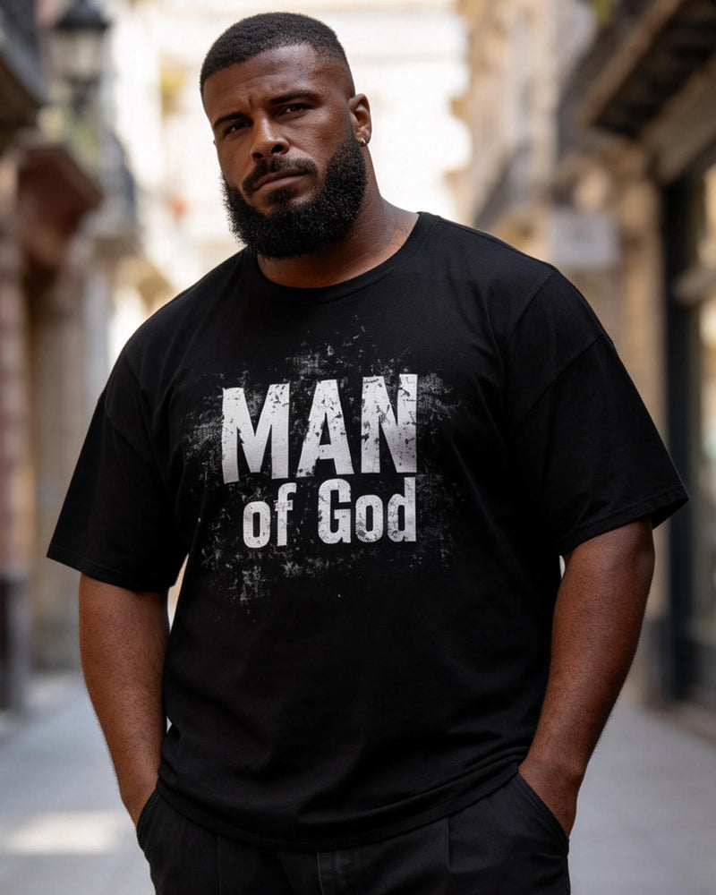 Big & Tall Men's "MAN Of God" Christian Faith Printed Round Neck Short Sleeve T-Shirt