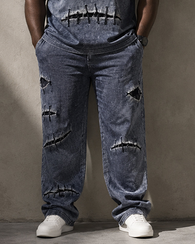 Big & Tall Men's Rough Stitch Ghost Printed T-Shirt Pants Set