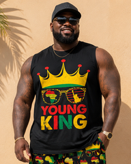 Big & Tall Men's Reggae Crown Sunglasses YOUNG KING Letter Print Vest Shorts Set