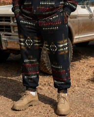 Big & Tall Men's Tibetan Blue Ethnic Geometric Printed Half Zip Sweat Set