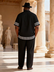 Big & Tall Men's Black Totem Print Short Sleeve Shirt Pants Set