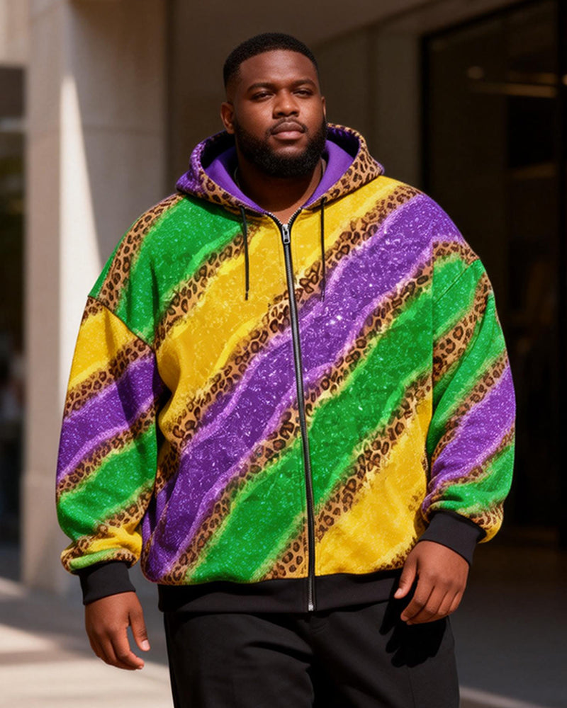 Big & Tall Men's Madigrass Leopard-Print Gradient-Print Zip-Up Hoodie