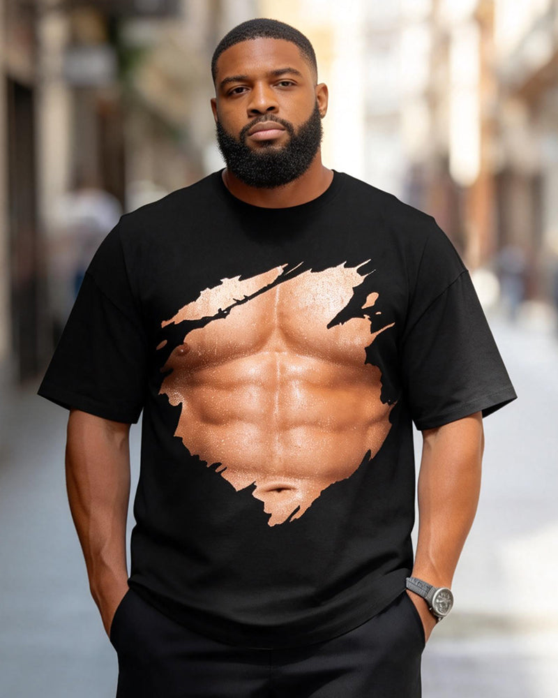 Big & Tall Men's Ripped Muscle Print Round Neck Short Sleeve Tee