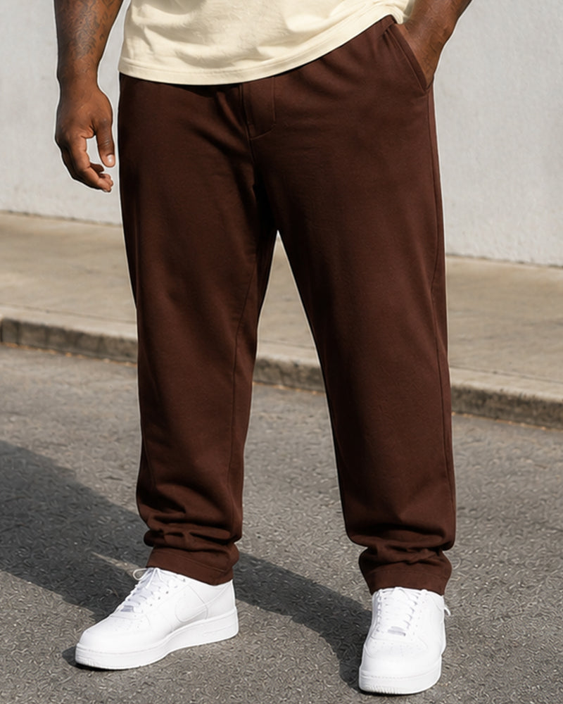 Big & Tall Men's Off-white Contrast Striped Printed T-shirt Trousers Set
