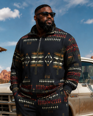 Big & Tall Men's Tibetan Blue Ethnic Geometric Printed Half Zip Sweat Set