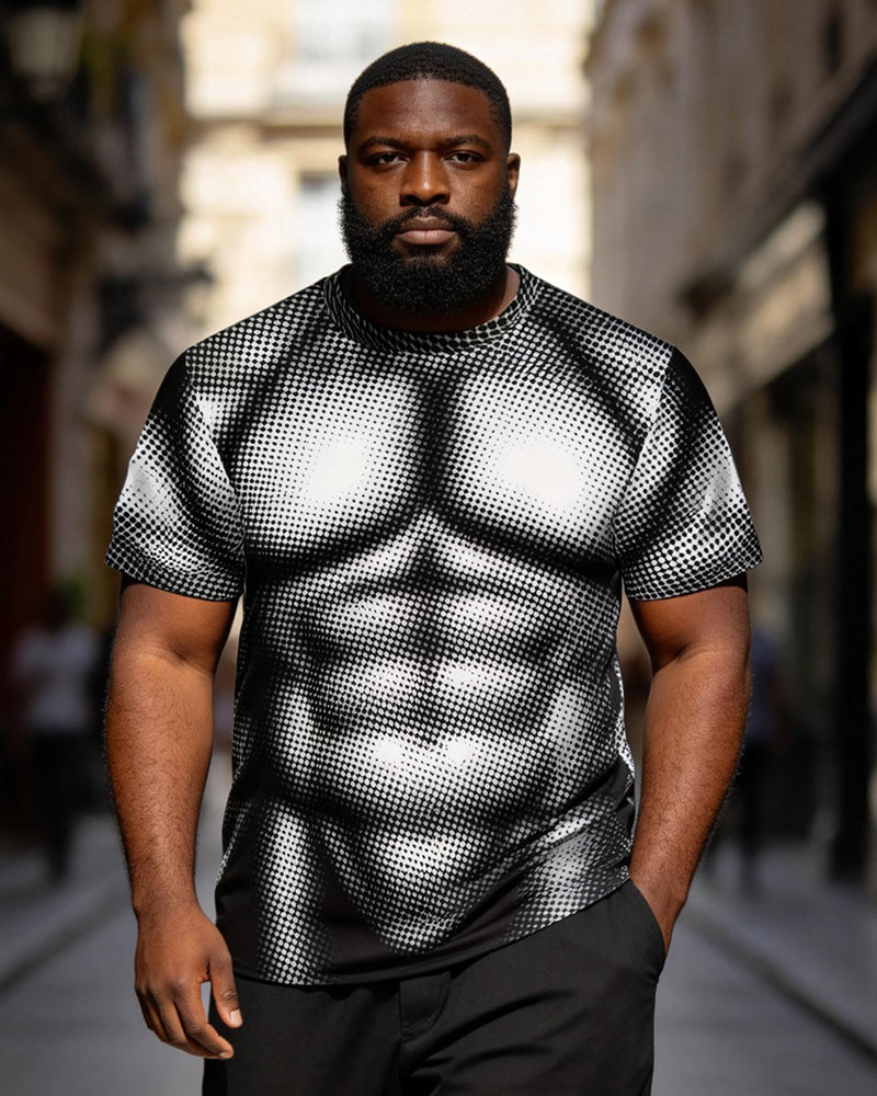Big & Tall Men's Halftone 3D Muscle Print Round Neck Short Sleeve Tee