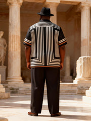 Big & Tall Men's Geometric Stripe Contrast Printed Short Sleeve Shirt Trousers Set