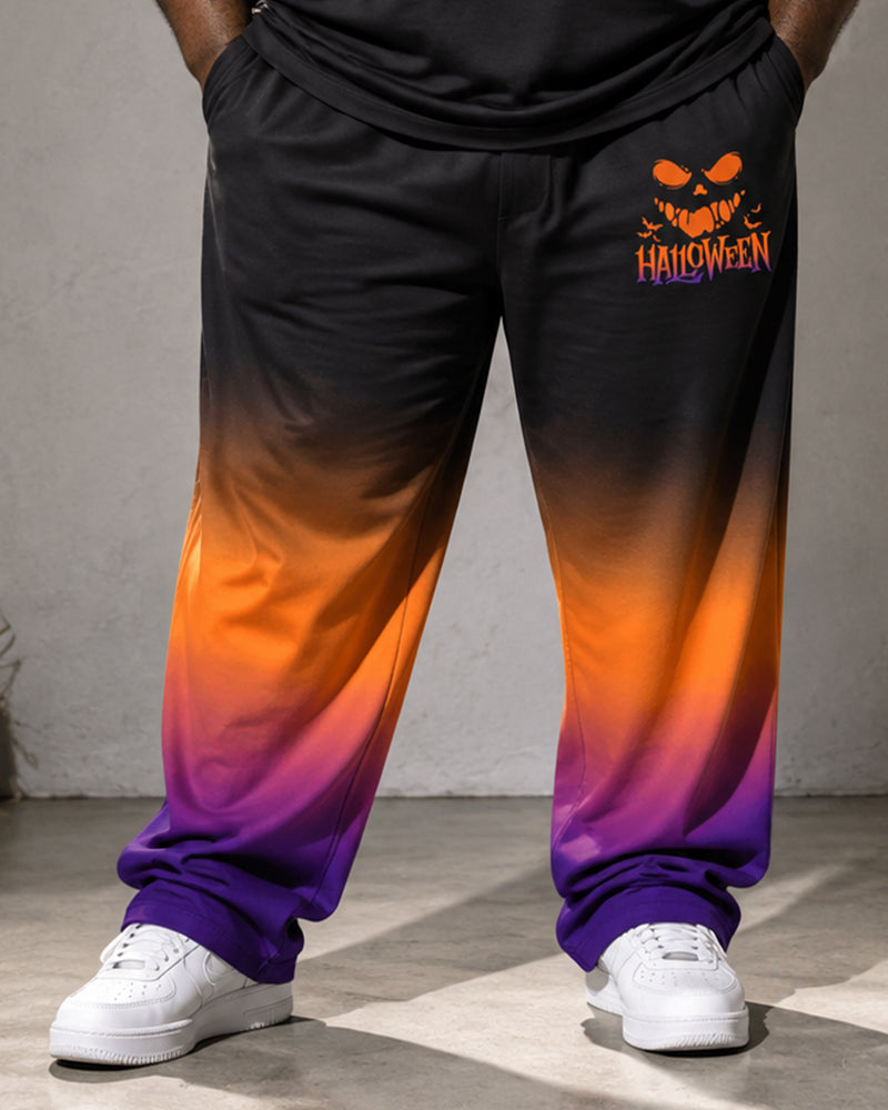 Big & Tall Men's Halloween Pumpkin Smiley Alphabet Print T-Shirt Pants Set