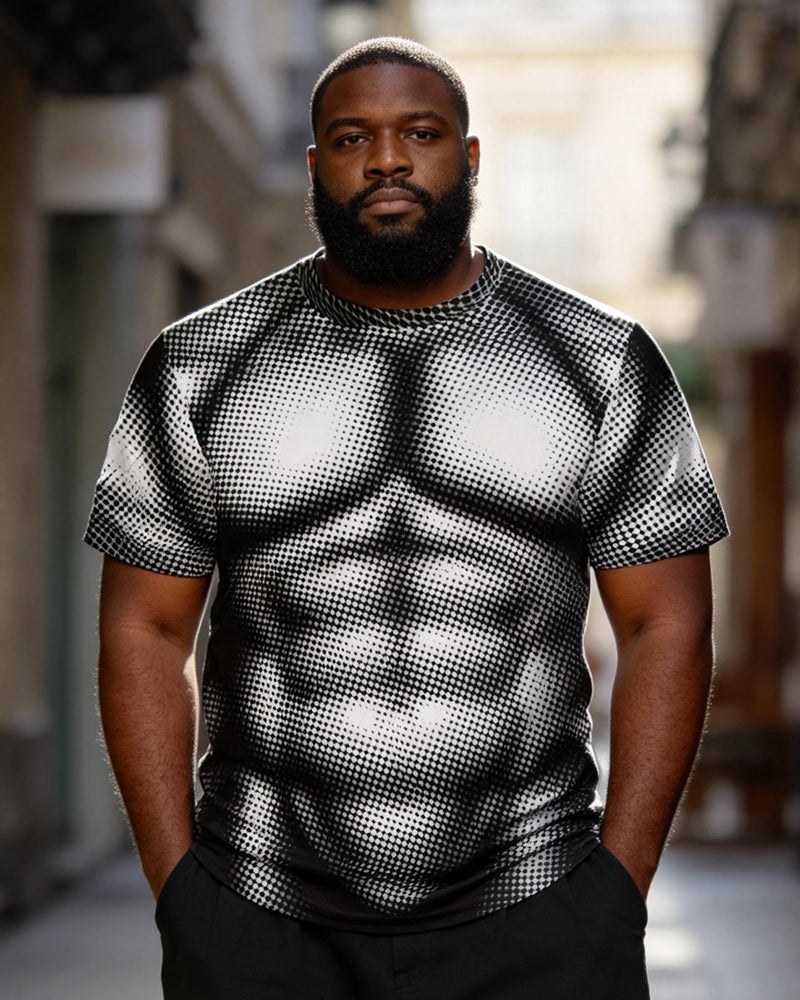 Big & Tall Men's Halftone 3D Muscle Print Round Neck Short Sleeve Tee