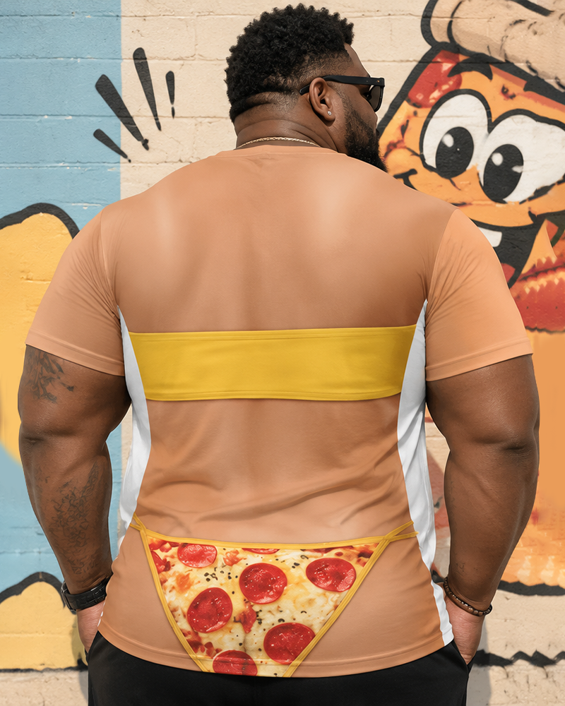 Big & Tall Men's Omelette Bikini Pizza Panties Fun Printed Round Neck Short Sleeve T-Shirt