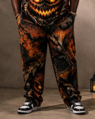 Big & Tall Men's Horror Pumpkin Bat Print T-Shirt Pants Set
