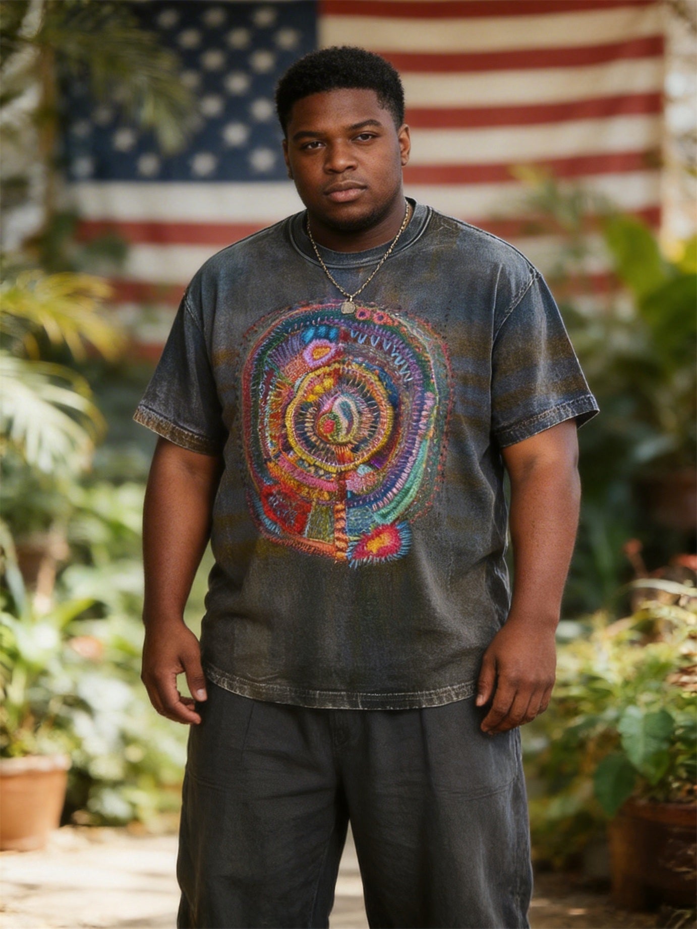 Big & Tall Men's Mandala Geometric Print Round Neck Short Sleeve Tee