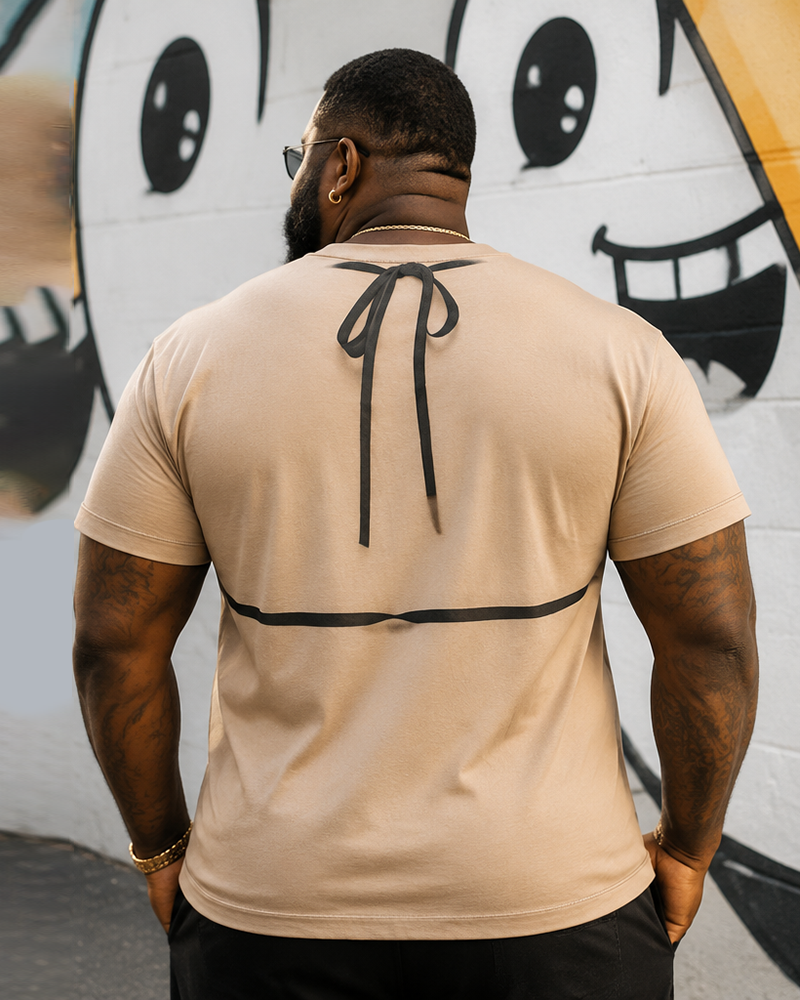 Big & Tall Men's Khaki Bottom Leopard Sling Bikini Fun Printed Round Neck Short Sleeve T-Shirt