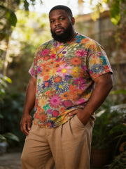 Big & Tall Men's Colorful Floral Print Round Neck Short Sleeve T-Shirt