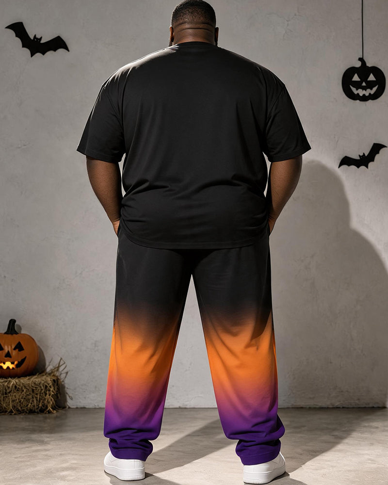 Big & Tall Men's Halloween Pumpkin Smiley Alphabet Print T-Shirt Pants Set
