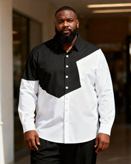 Big & Tall Men's Black And White Geometric Contrast Print Long Sleeve Shirt