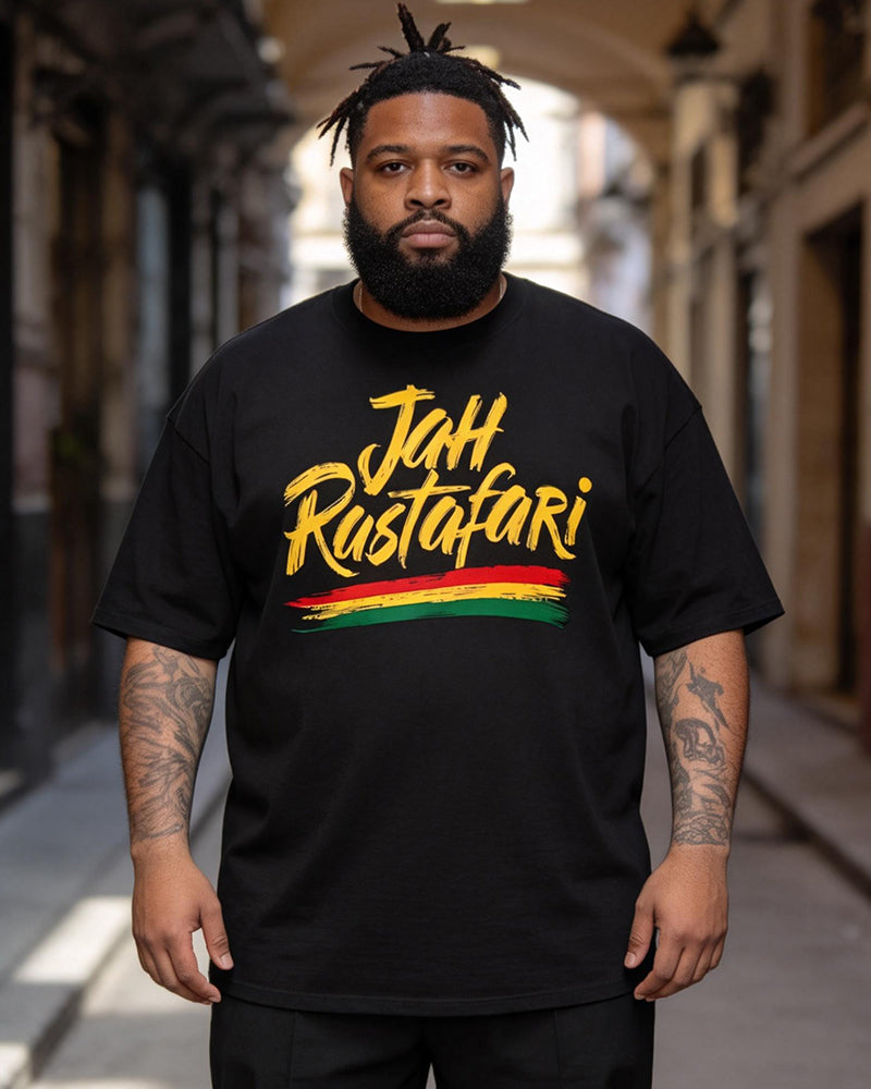 Big & Tall Men's Jah Rastafari Reggae Color Printed Crewneck Short Sleeve Tee