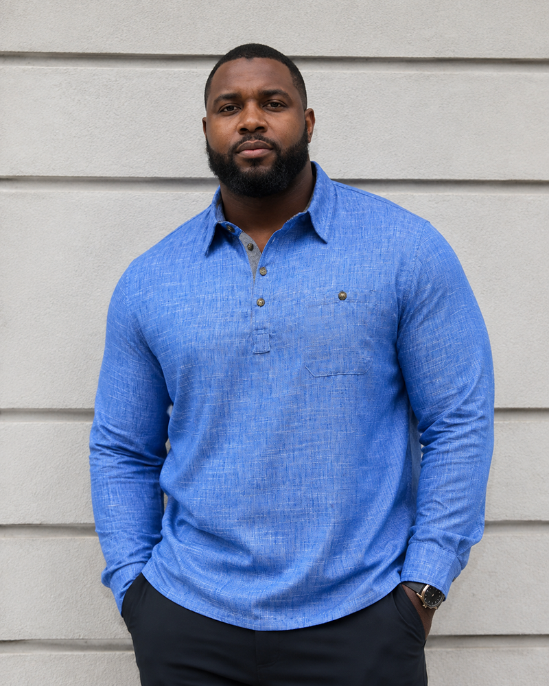 M-3XL Button Lapel Pullover Cotton Linen Shirt
