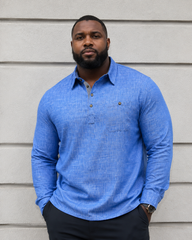 M-3XL Button Lapel Pullover Cotton Linen Shirt