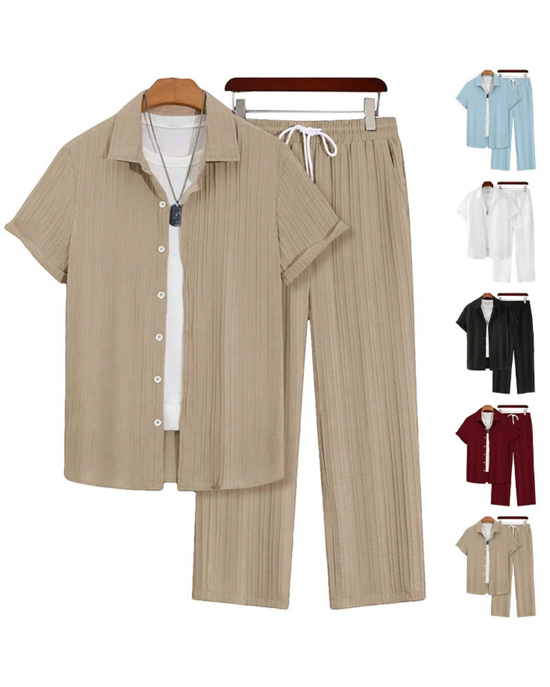 S-2XL Hawaiian Business-Casual Loose-Fit Short-Sleeve Shirt And Pants Set