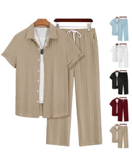 S-2XL Hawaiian Business-Casual Loose-Fit Short-Sleeve Shirt And Pants Set