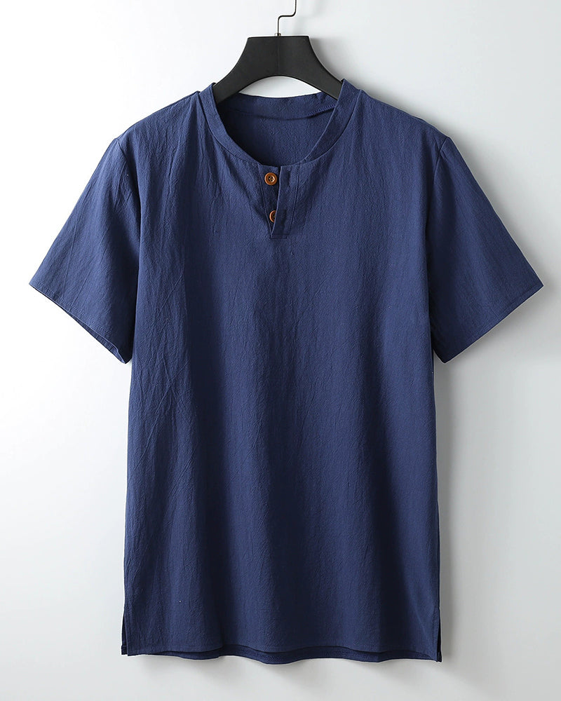 M-9XL Japanese Cotton And Linen Short-sleeved T-shirt With V-neck