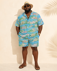 Big & Tall Men’s Tropical Coconut Palm And Mountain Print Short-Sleeve Shirt And Shorts Set