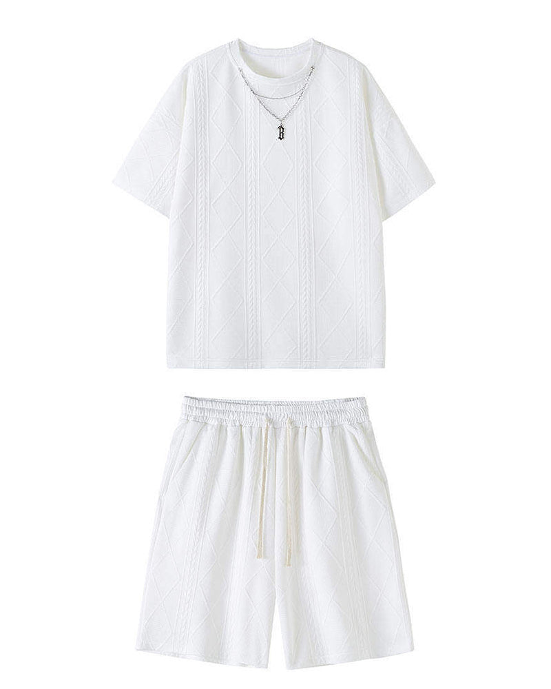 M-5XL Men's Summer Texture Jacquard Sport 2-piece Set