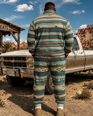 Big & Tall Men's Vintage Striped Ethnic Print Half-Zip Sweat Set