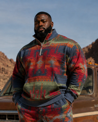 Big & Tall Men's Western Navajo Print Half-Zip Sweatshirt Set