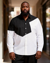 Big & Tall Men's Black And White Geometric Contrast Print Long Sleeve Shirt