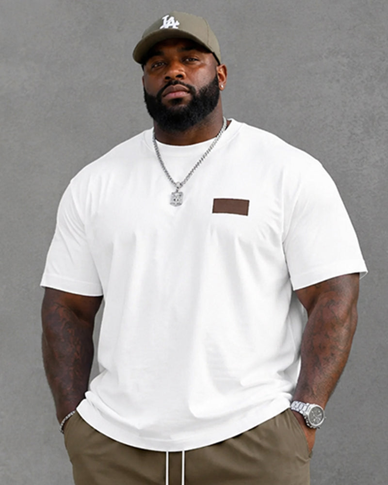 Big & Tall Men's Color Contrast Small Square Printed Crewneck Short Sleeve T-Shirt Shorts Set