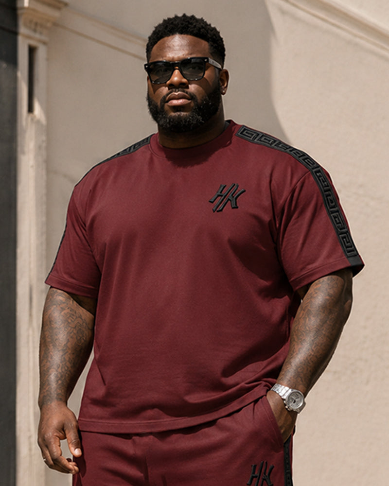 Big & Tall Men's Wine Red Printed T-shirt Trousers Set