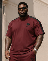 Big & Tall Men's Wine Red Printed T-shirt Trousers Set