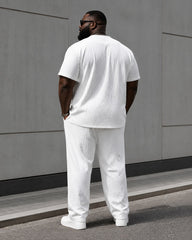 M-4XL Pleated Texture Henley Carriage Embroidered Short Sleeve Pants Set