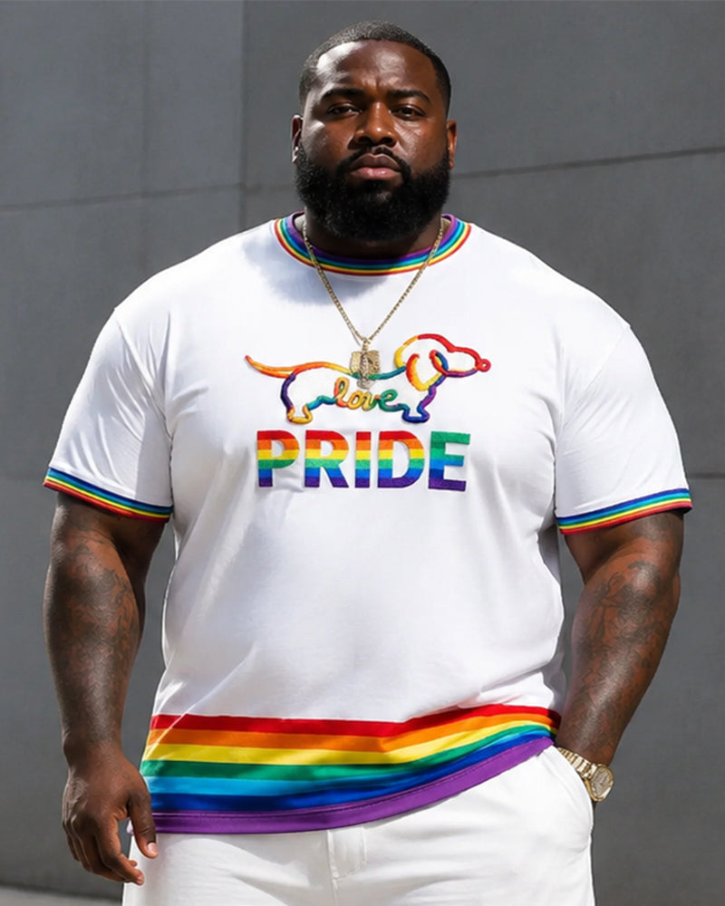 Big & Tall Men's Rainbow Dachshund PRIDE Printed Round Neck Short Sleeve T-Shirt Shorts Set