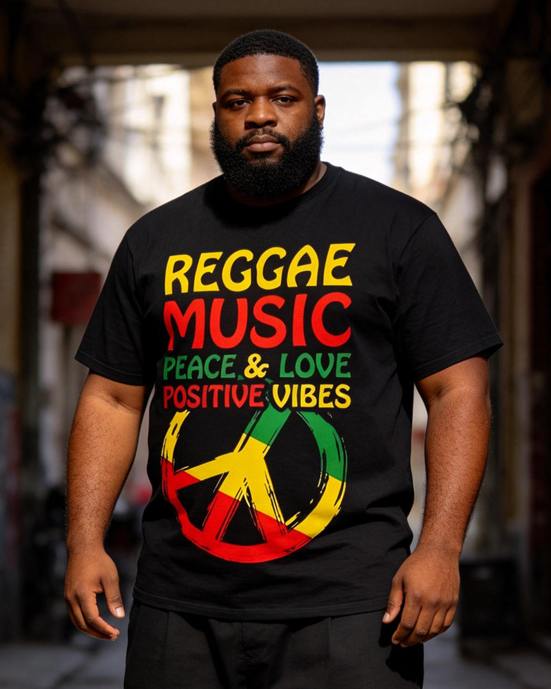 Big & Tall Men's Reggae Music Peace And Love Positive Printed Crewneck Short Sleeve T-Shirt