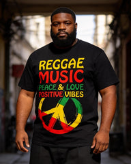 Big & Tall Men's Reggae Music Peace And Love Positive Printed Crewneck Short Sleeve T-Shirt