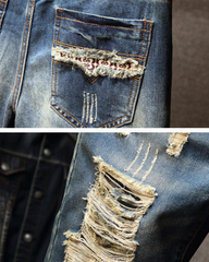 28-48 Size Irregular Distressed Flanged Denim Cropped Shorts
